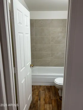 a bathroom with a toilet and a bathtub