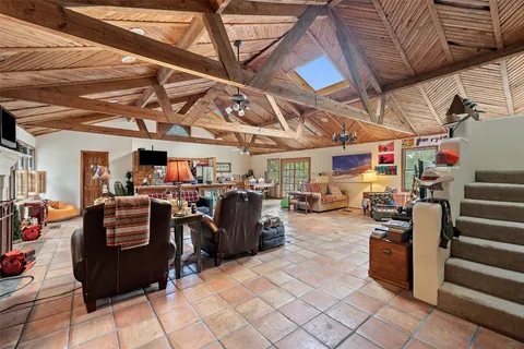 a view of a garage with storage