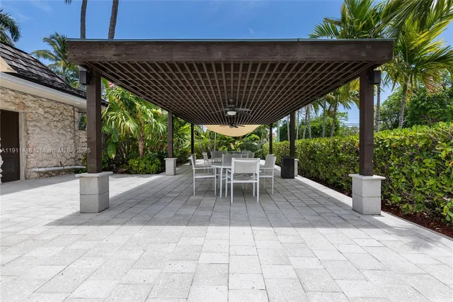 a patio view with a seating space