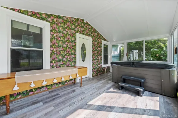 a living room with a large window