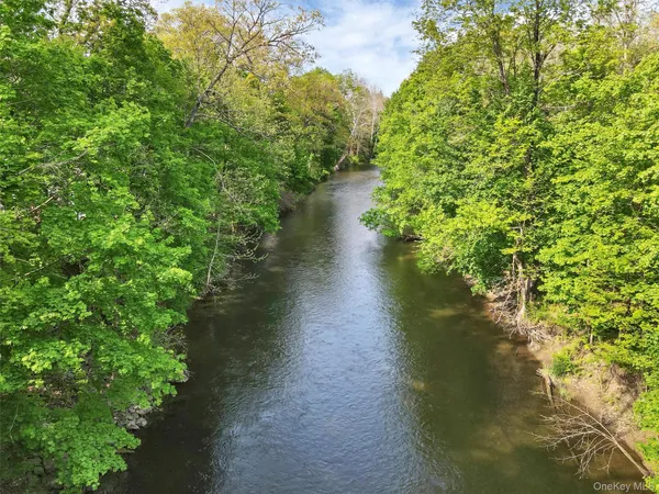 a view of a water pond with green space