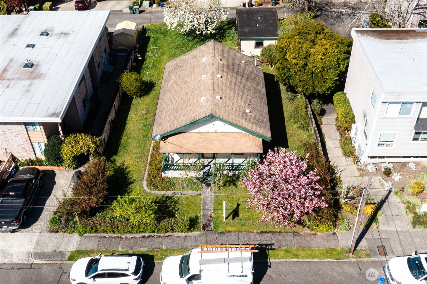 an aerial view of a residential houses