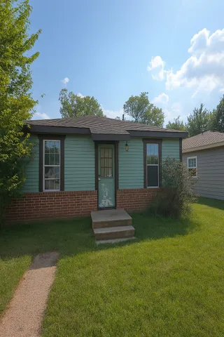 a front view of a house with a garden