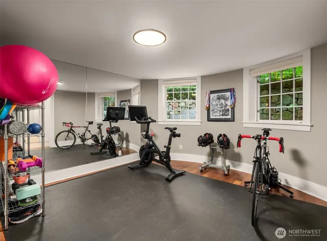 a view of a room with gym equipment