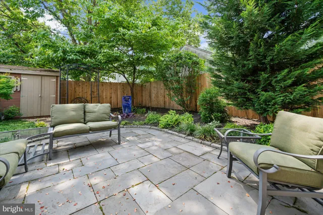 a view of backyard with furniture and plants