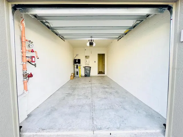 an empty room with a bathroom