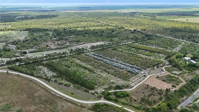 a view of a field with an ocean view