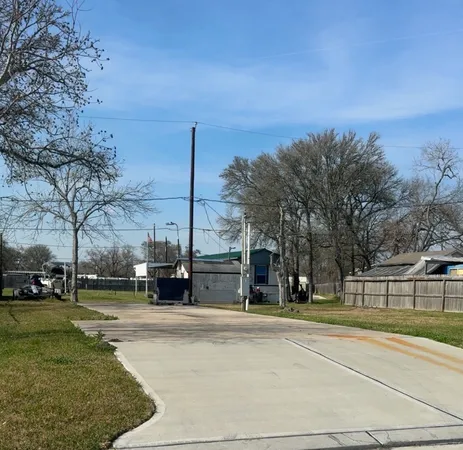 a view of a park with large trees