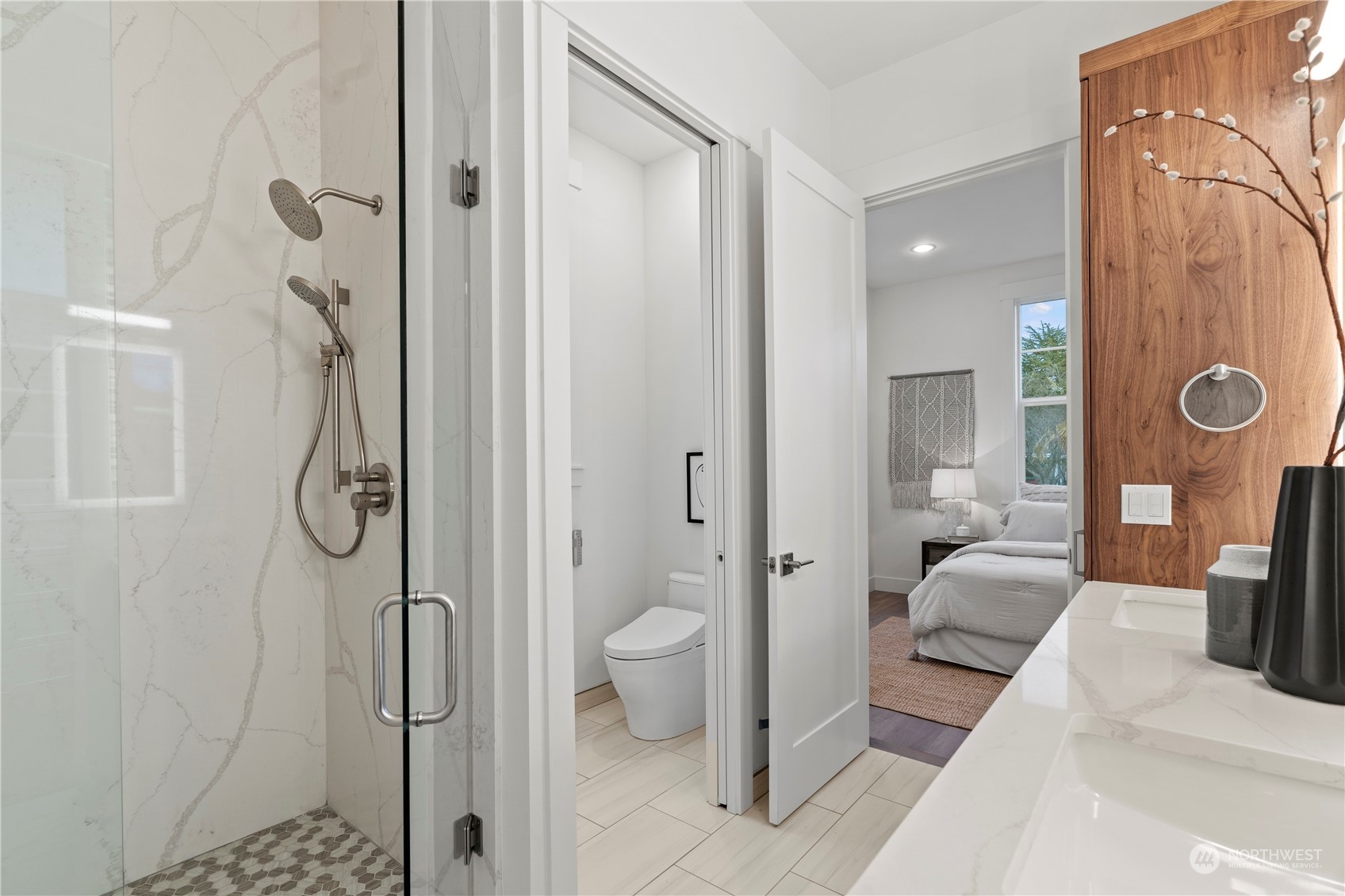 10063 Dibble Avenue Northwest Seattle, WA 98177 - Photo 18 of 35 a spacious bathroom with a shower and a sink