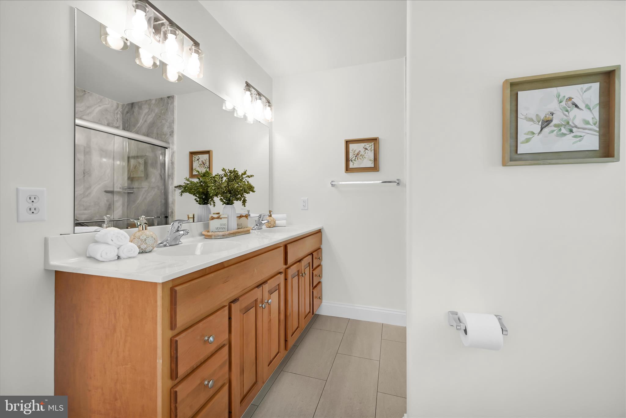 1029 Alden Way Lebanon, PA 17042 - Photo 30 of 59 a bathroom with a sink a large mirror and a shower