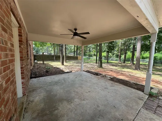 a view of a porch with a tv