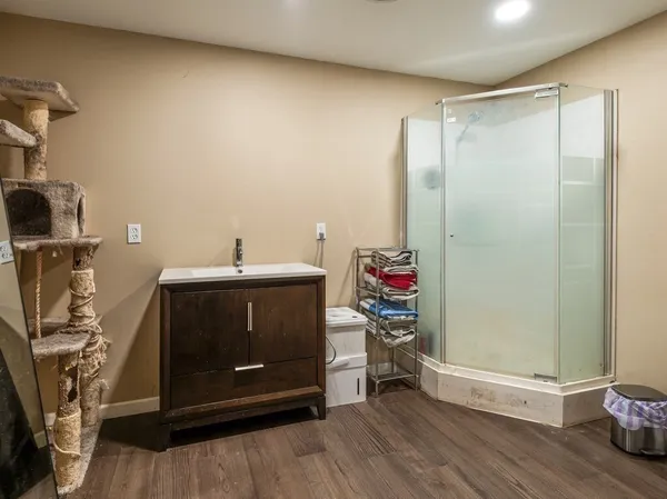 a room with a window and gym equipment