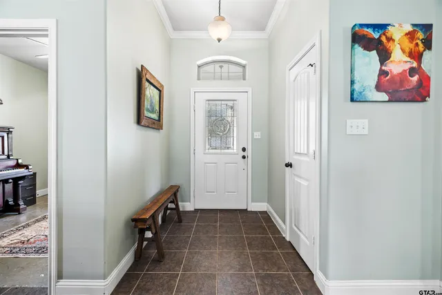 a view of a hallway with workspace