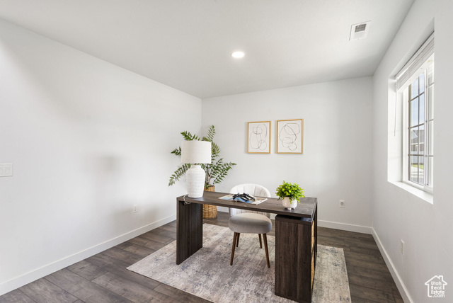 3456 South Linden Way Syracuse, UT 84075 - Photo 7 of 50 Office featuring dark wood finished floors, baseboards, and recessed lighting