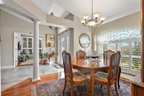 a view of a dining room and livingroom view