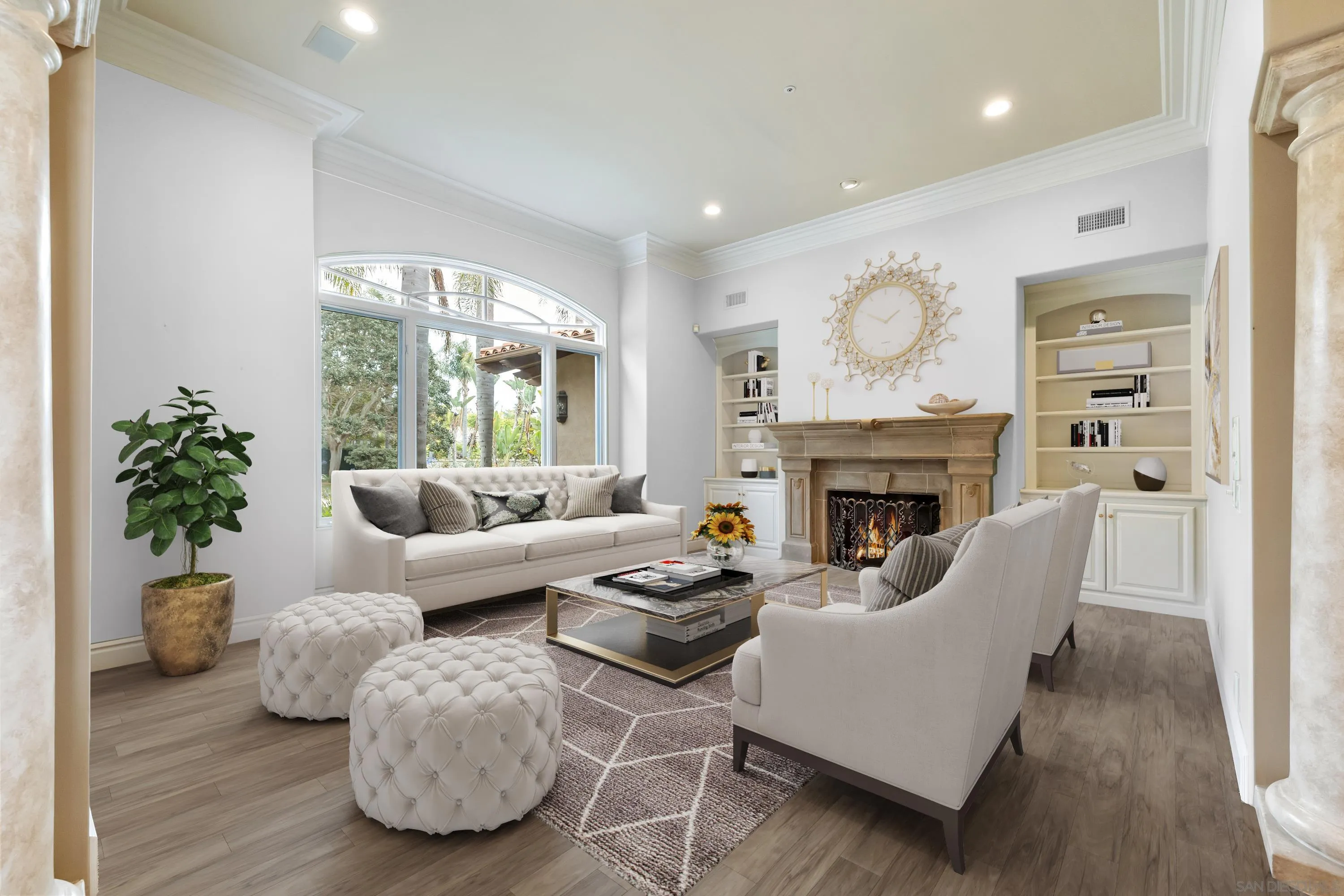 18050 Rancho La Cima Corte Rancho Santa Fe, CA 92067 - Photo 12 of 57 a living room with furniture fireplace and a large window