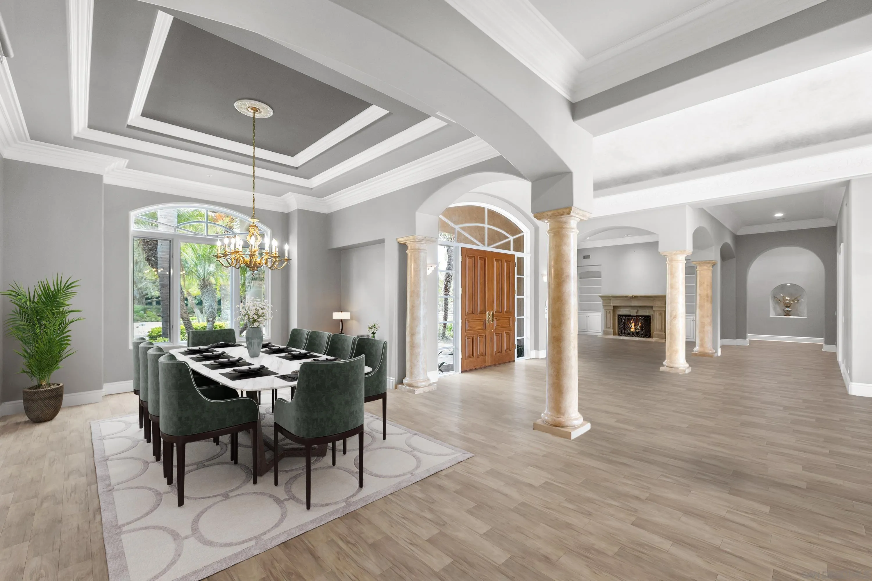 18050 Rancho La Cima Corte Rancho Santa Fe, CA 92067 - Photo 14 of 57 a dining room with furniture window and wooden floor