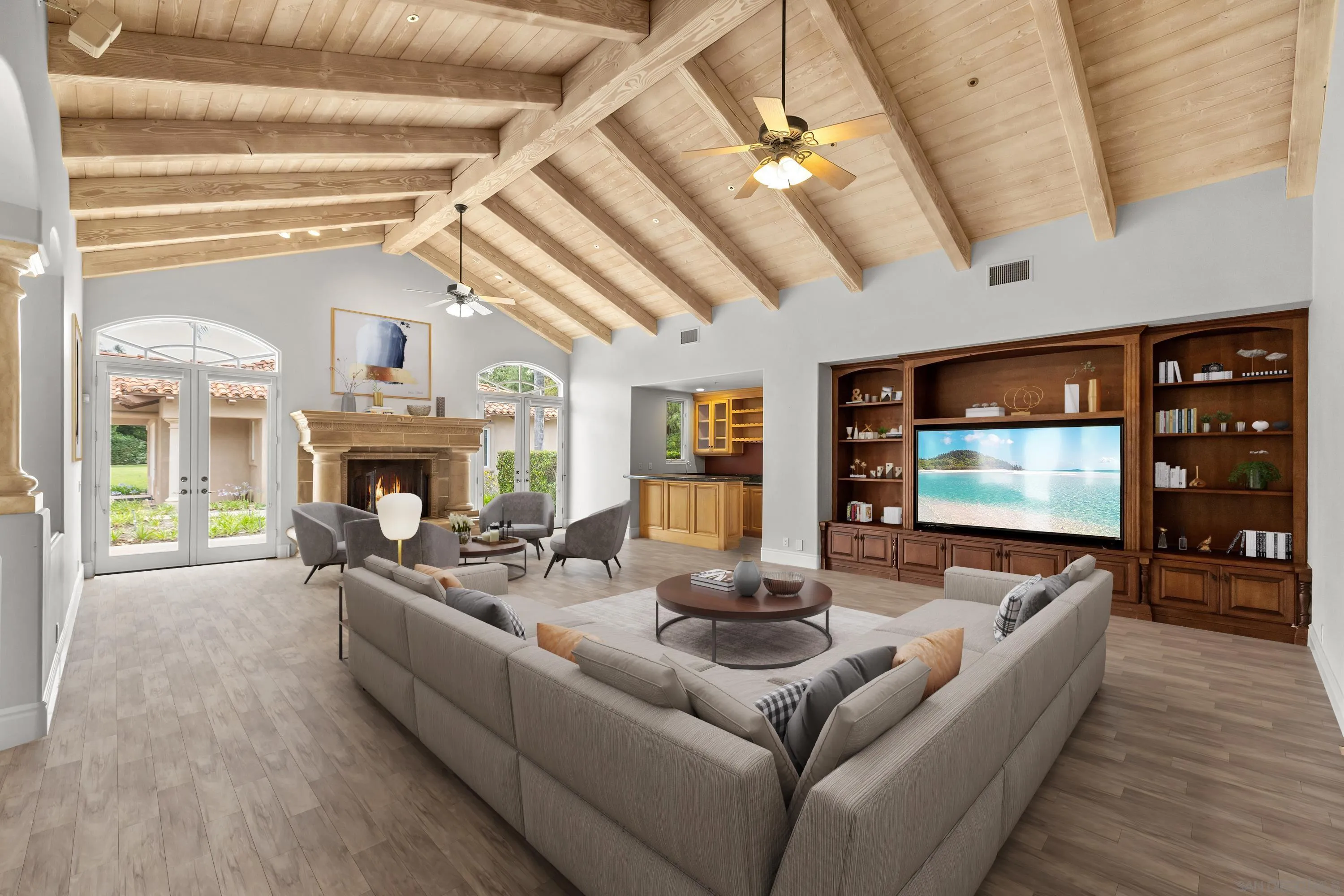 18050 Rancho La Cima Corte Rancho Santa Fe, CA 92067 - Photo 25 of 57 a living room with fireplace furniture and a flat screen tv