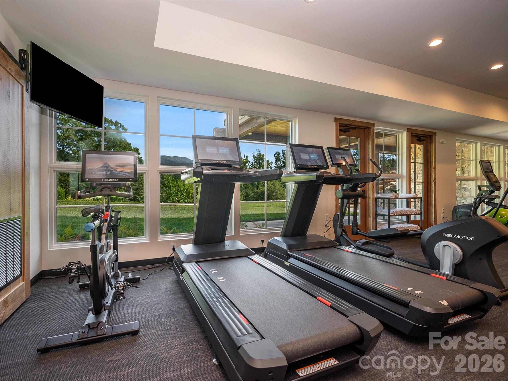 183 Chesterfield Drive, Unit 183 Mill Spring, NC 28756 - Photo 34 of 35 a room with gym equipment and a large window