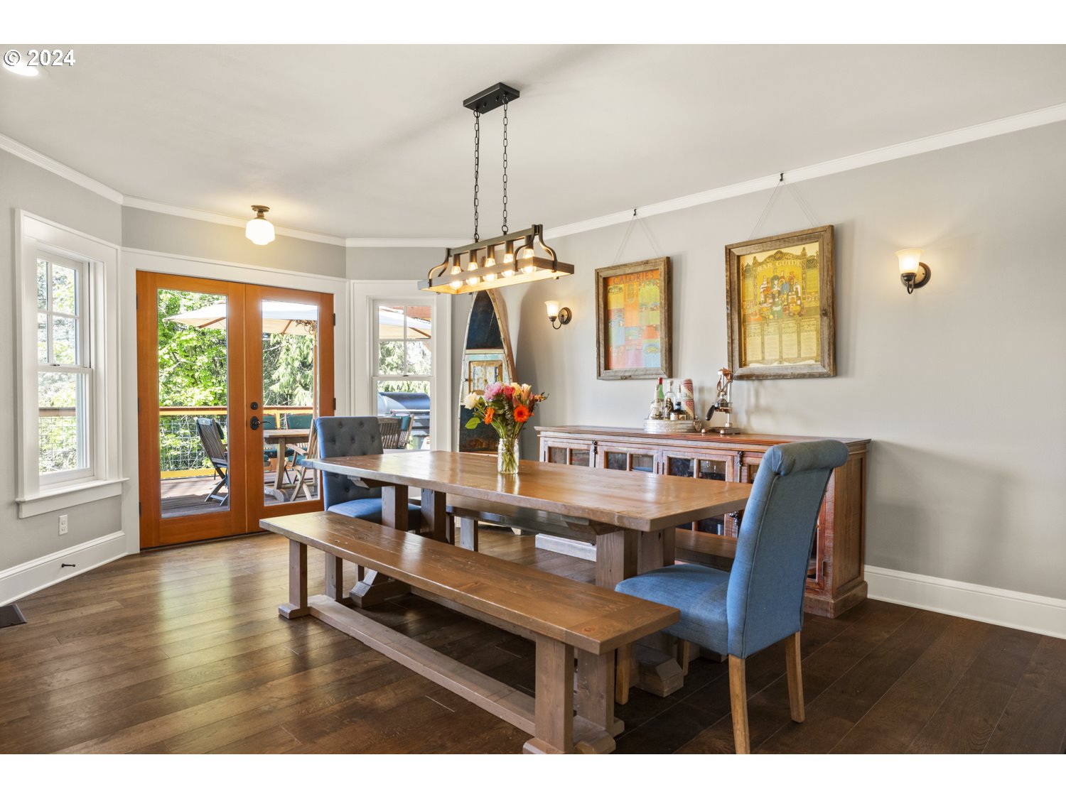 3029 Southwest Sunset Boulevard Portland, OR 97239 - Photo 11 of 48 a view of a dining room with furniture wooden floor and chandelier