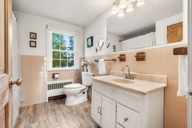a bathroom with a sink a toilet and a mirror