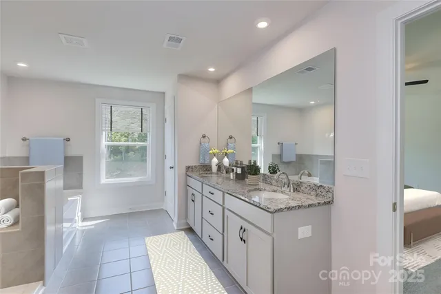 a bathroom with a sink a vanity and a mirror