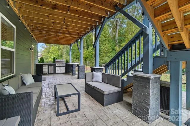 a view of porch with seating space