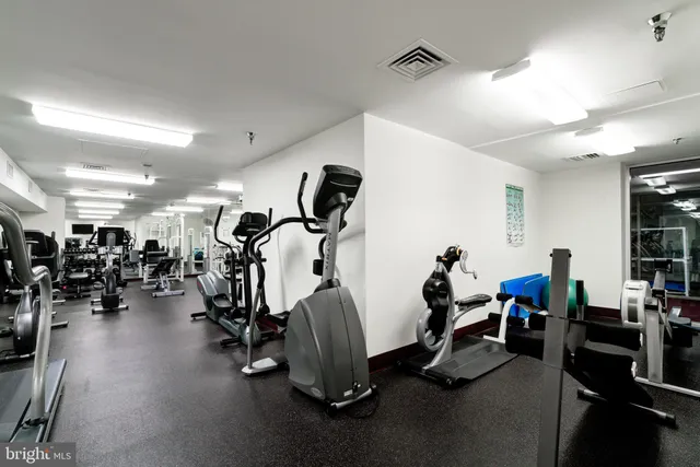 a view of a room with gym equipment