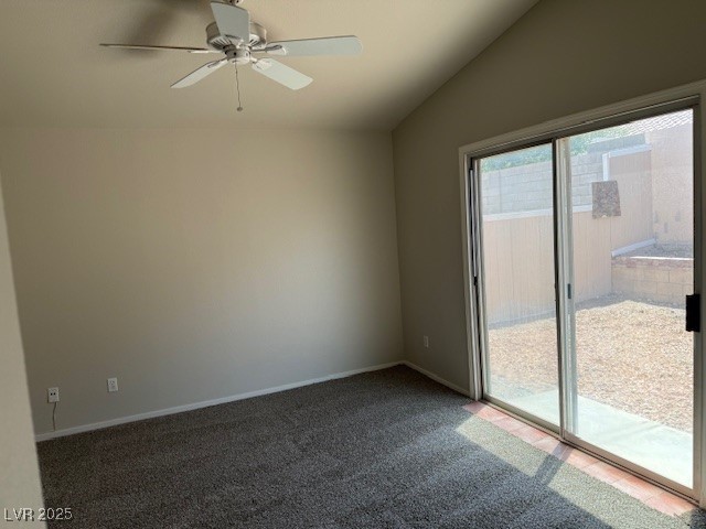 951 Country Back Road Las Vegas, NV 89123 - Photo 15 of 20 Unfurnished room with vaulted ceiling, dark carpet, ceiling fan, and baseboards