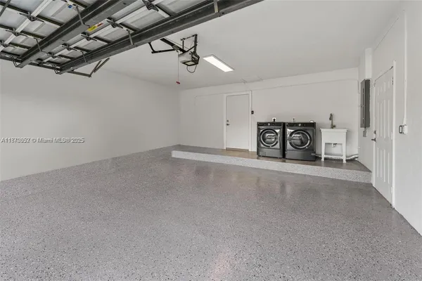 a view of a garage with furniture