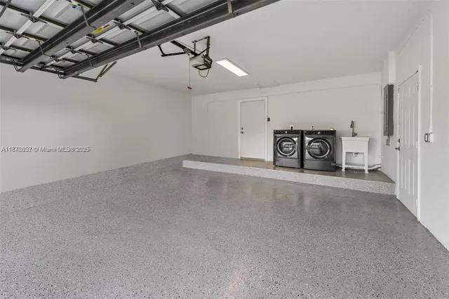 a view of a garage with furniture