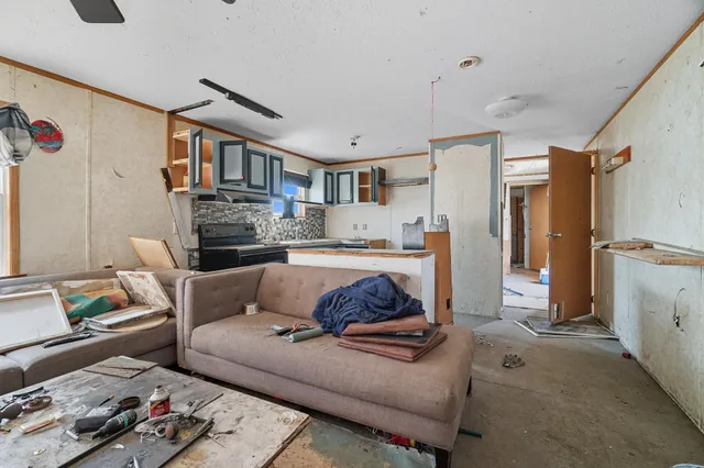 a living room with furniture and a rug