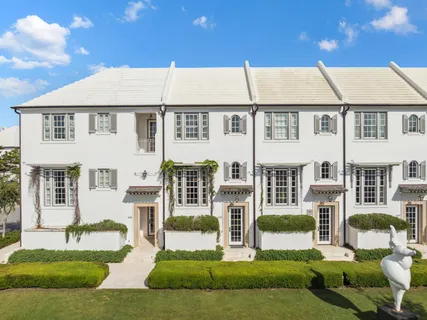 a aerial view of a house with a big yard and potted plants