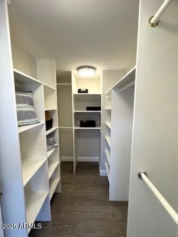 a view of walk in closet with empty racks