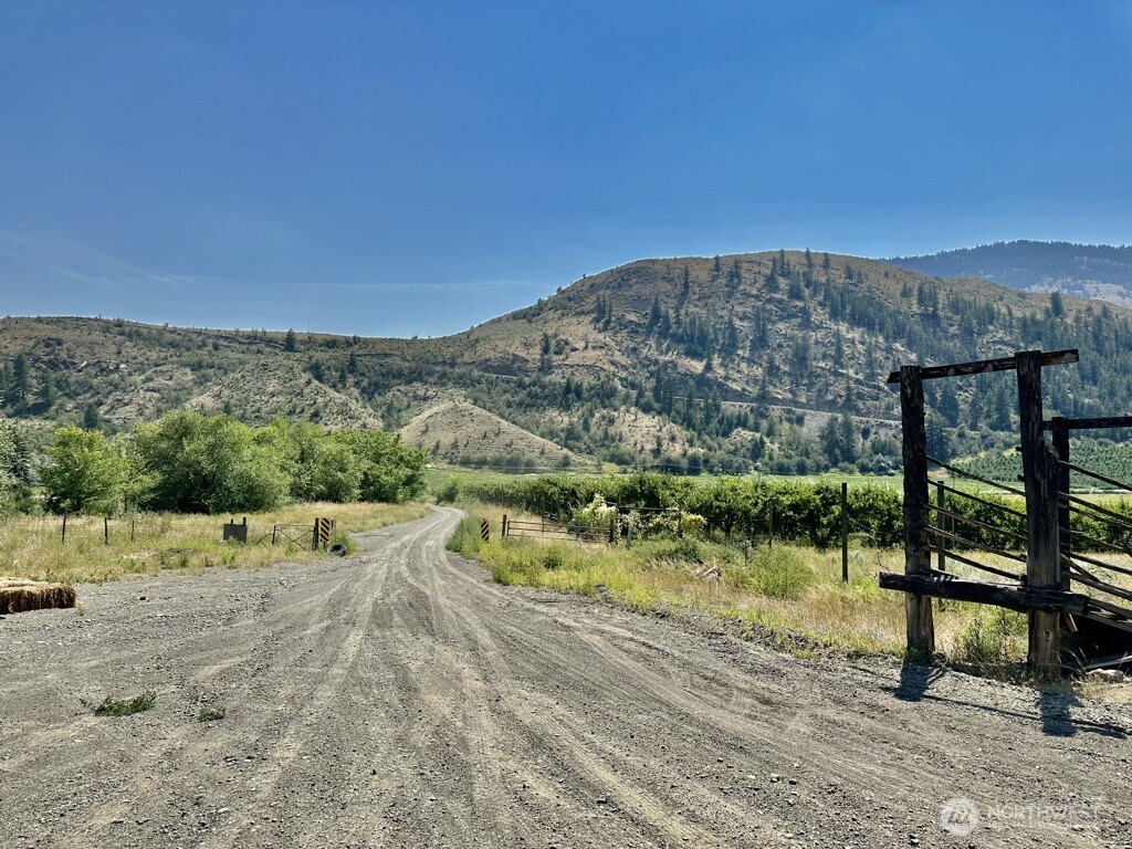 a view of a road with a yard