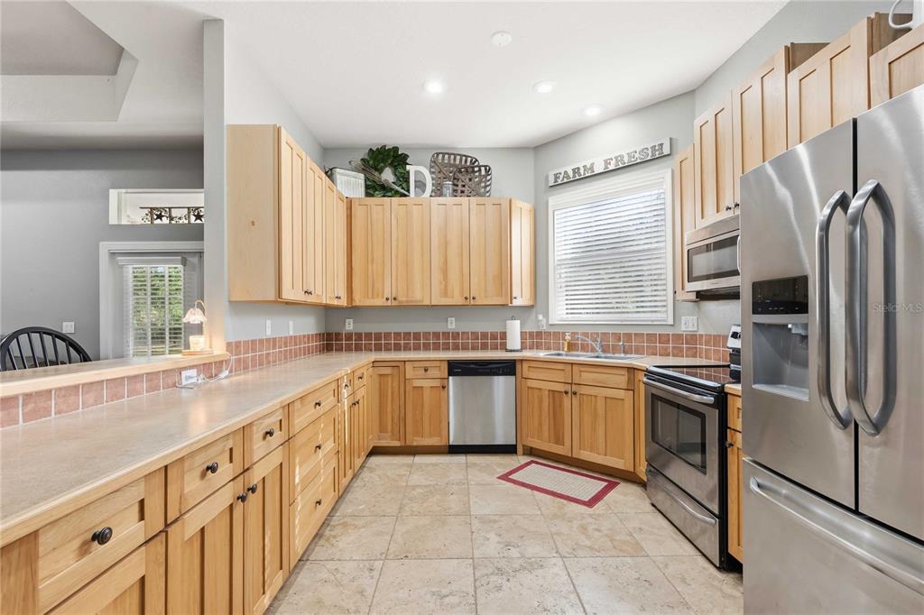 34106 Trilby Road Dade City, FL 33523 - Photo 5 of 39 a kitchen with stainless steel appliances granite countertop a sink and a refrigerator