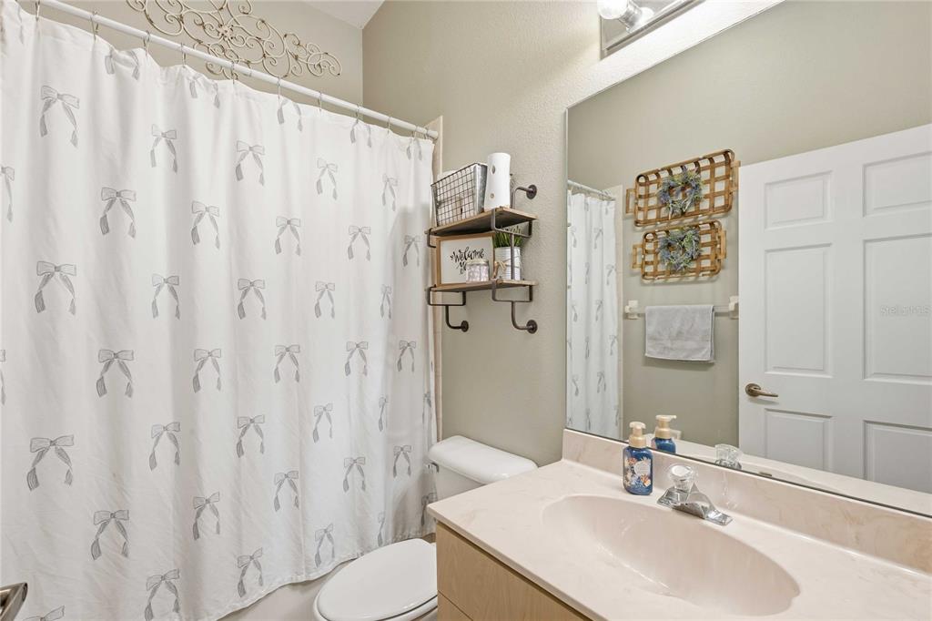 34106 Trilby Road Dade City, FL 33523 - Photo 10 of 39 a bathroom with a sink a toilet and shower curtain