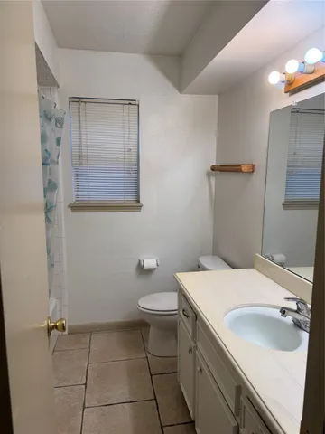 a bathroom with a sink a toilet and mirror