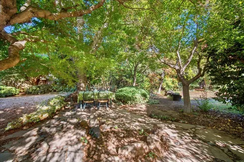 a view of dirt yard with a trees