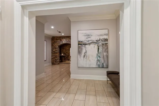 an aerial view of a house with outdoor space