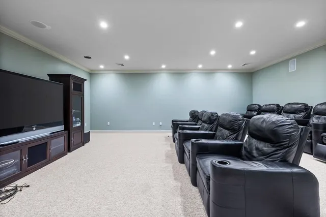a projector room with furniture and a flat screen tv
