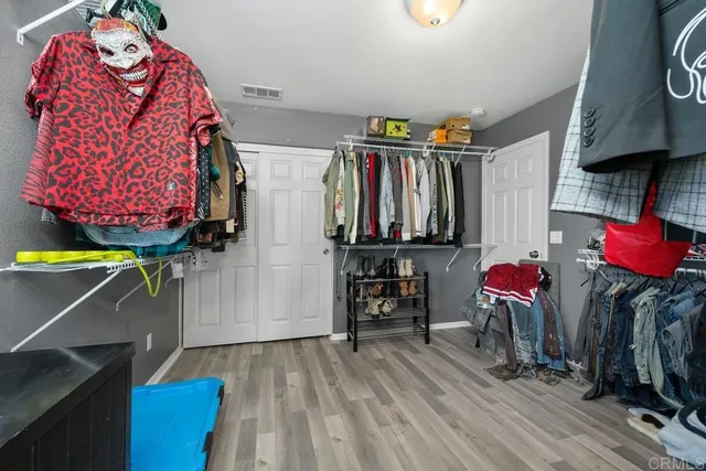 a view of a room with shelves