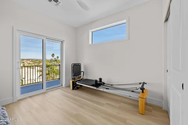 a view of a room with gym equipment