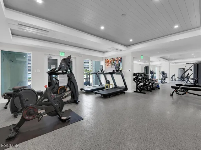 a view of a room with gym equipment