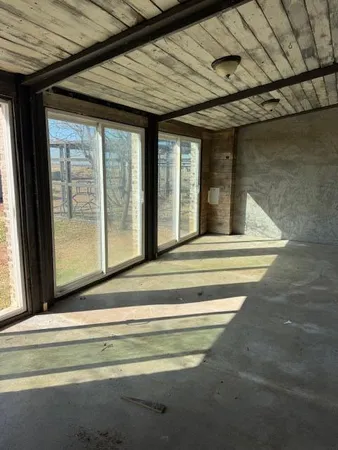 a view of a bathtub in a room