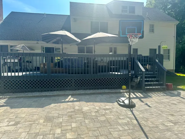 a view of a yard with an umbrella