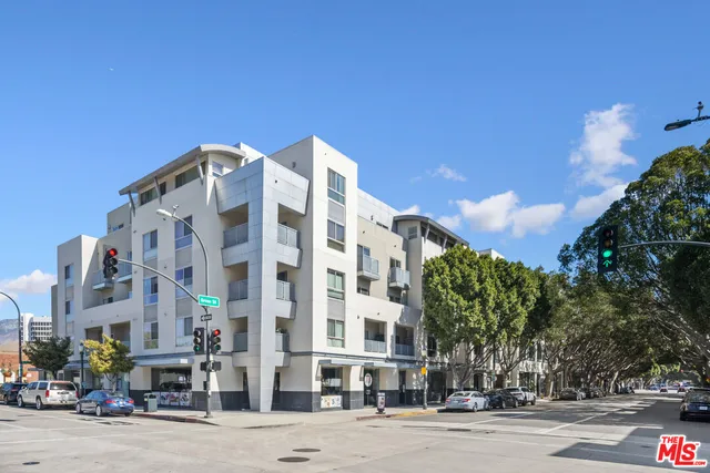 a view of a building and a street