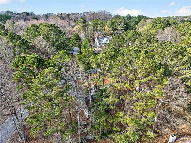 an aerial view of a houses with a lush green hillside