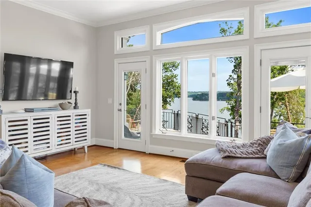 a bedroom with a large bed and a couch