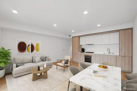 a view of a street in a residential apartment building